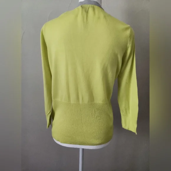 Apt 9 Neon Yellow V-Neck Button Cardigan Sweater With Light Gray Trim - Picture 2 of 6